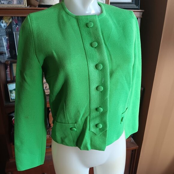 Small Vintage Sweater 1960's Kimberly Neon Green Wool Button-Up Blazer Italy - Picture 2 of 8